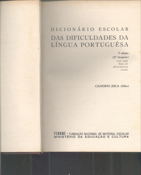 Dicionário Escolar das Dificuldades da Língua Portuguêsa - 1969