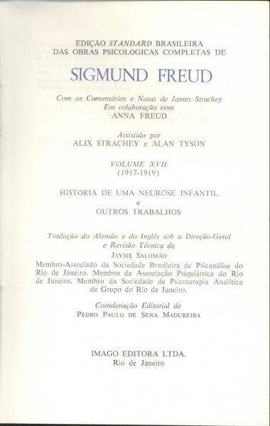 História de uma Neurose Infantil e Outros Trabalhos Volume XVII (1917 - 1919)