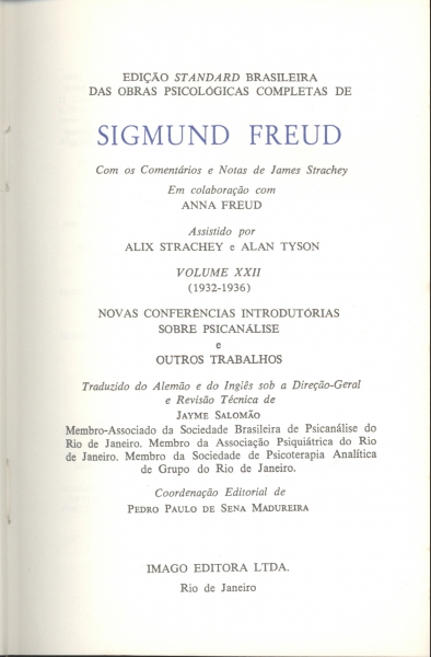 Novas Conferências Introdutórias sobre Psicanálise e Outros Trabalhos Volume XXII (1932 - 1936)