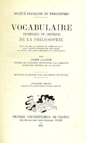 VOCABULAIRE TECHNIQUE ET CRITIQUE DE LA PHILOSOPHIE