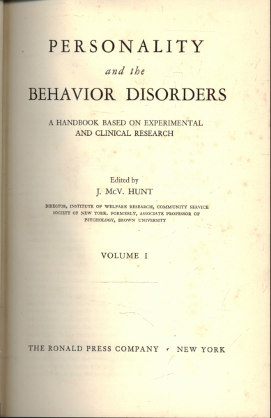 Personality And The Behavior Disorders Vol 1