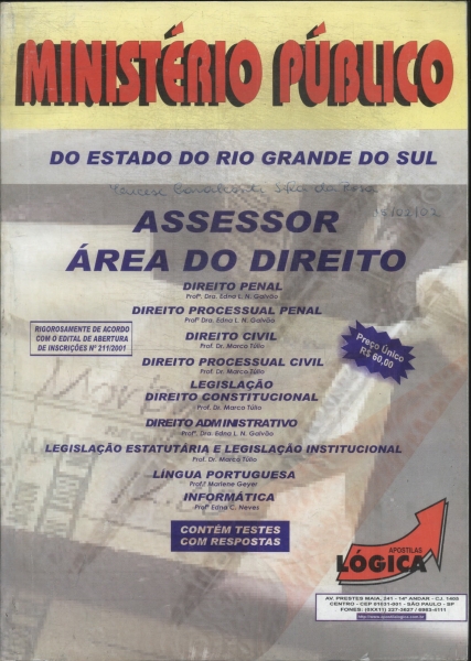 Ministério Público Do Rio Grande Do Sul: Assessor Área Do Direito