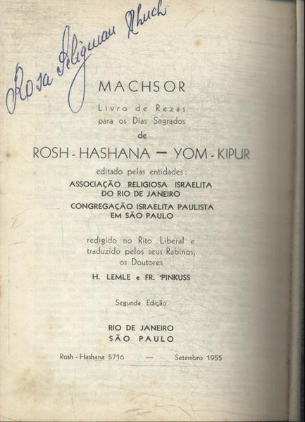 Machsor: Livro De Rezas Para Os Dias Sagrados De Rosh-hashana - Yom-kipur