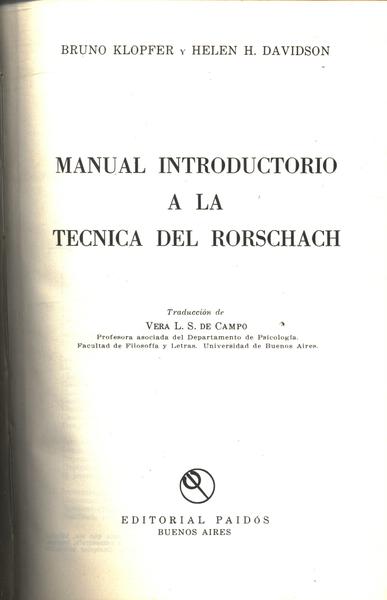 Manual Introductorio A La Tecnica Del Rorschach