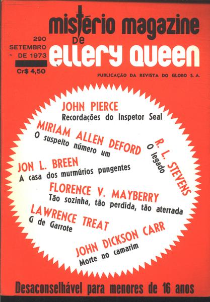 Mistério Magazine De Ellery Queen - Nº 290