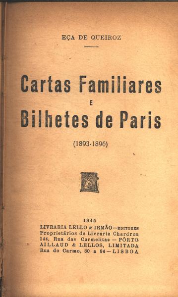 Cartas Familiares E Bilhetes De Paris