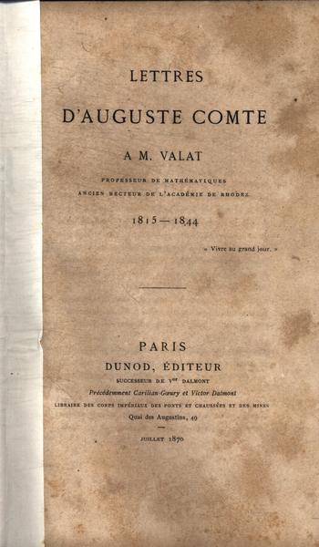 Lettres D' Auguste Comte