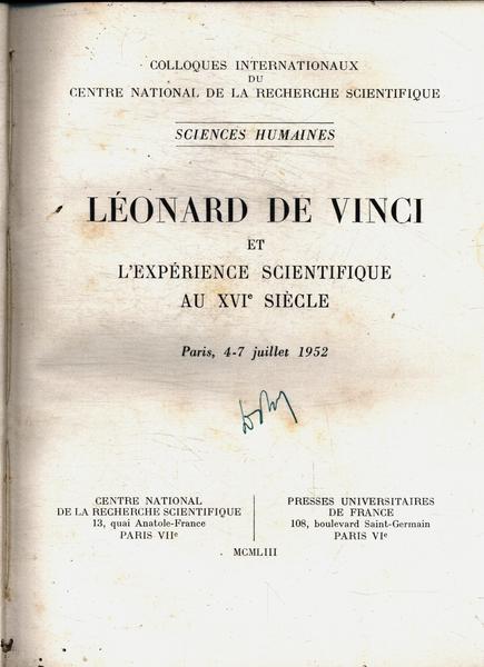 Léonard De Vinci Et L'expérience Scientifique Au Xvi Siècle