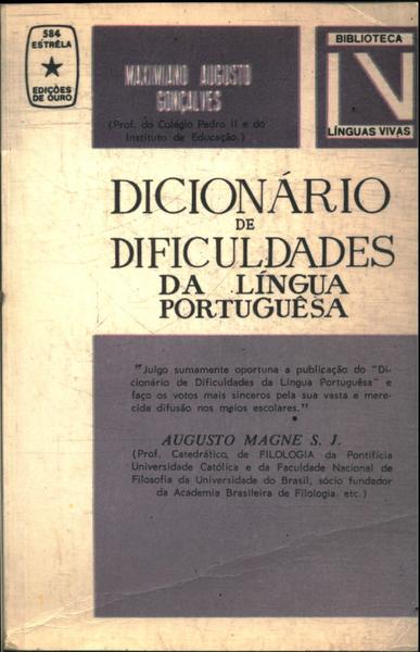 Dicionário De Dificuldades Da Língua Portuguesa (1969)