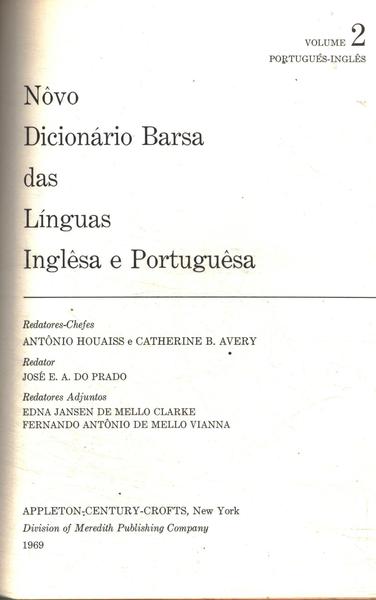 Nôvo Dicionário Barsa Das Linguas Inglêsa E Portuguêsa Vol 2 (1969)