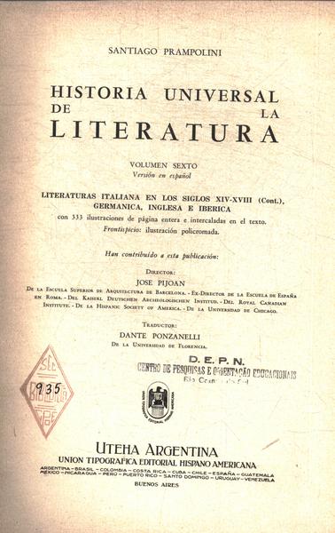 História Universal Da Literatura Vol 6