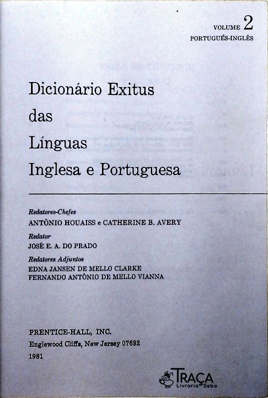 Dicionário Exitus das Línguas Inglesa e Portuguesa Vol. 2