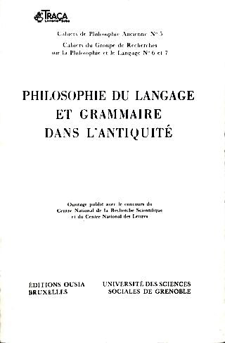 Philosophie Du Langage Et Grammaire Dans Lantiquité